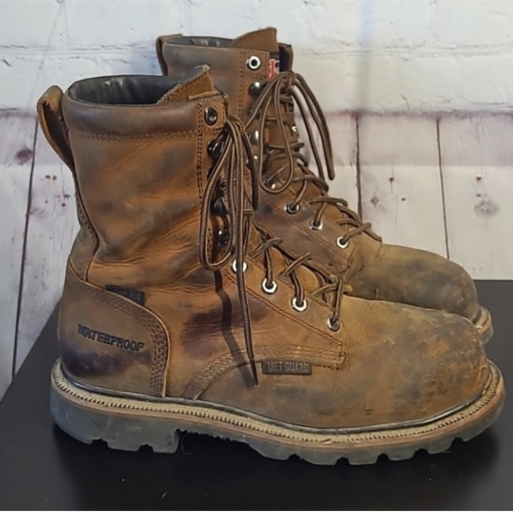 Justin Boots Leather Brown Waterproof Composite Toe Met Guard Boots Men’s 8.5